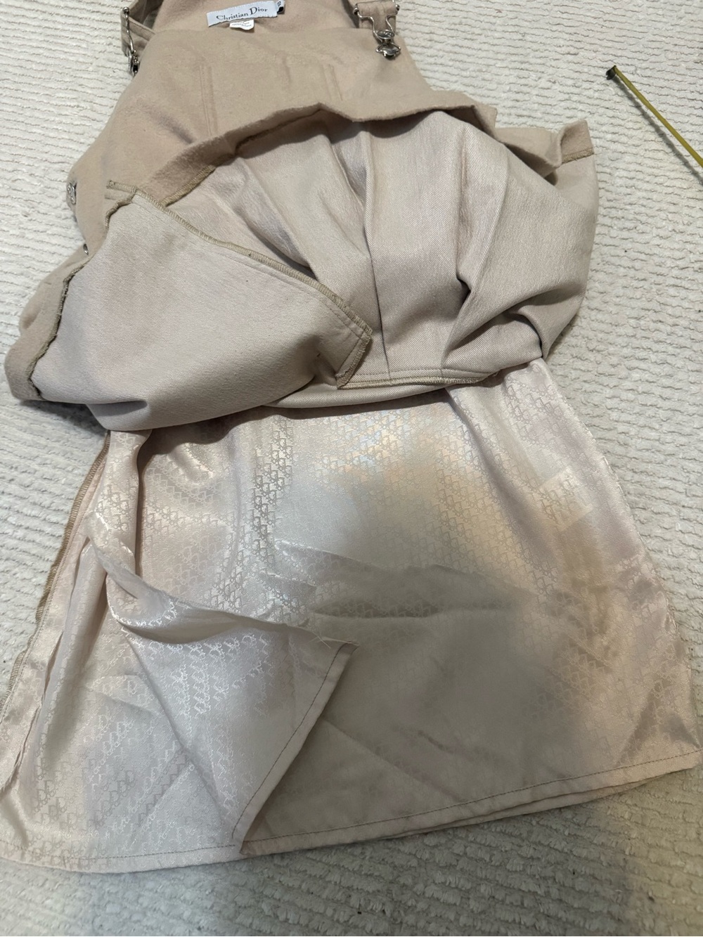 Christian DIOR Beige Pinafore Mini Dress with Pleated Side (12A)See Measurements - Picture 14 of 16